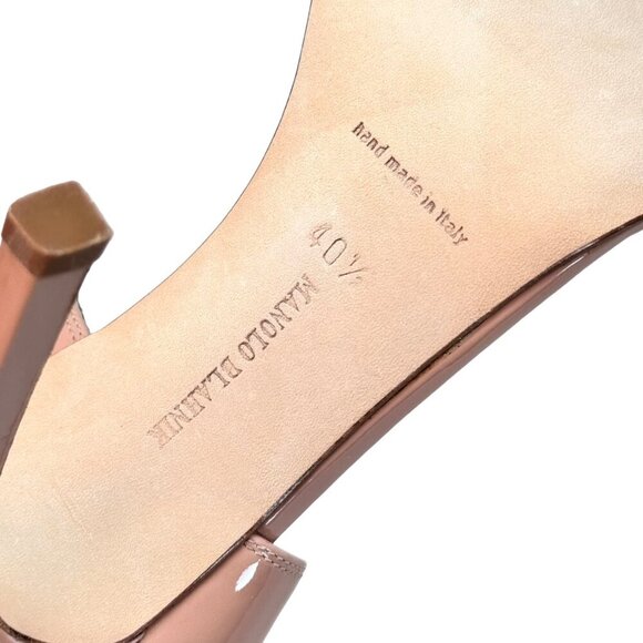 NWT Manolo Blahnik Sandals Sz 10 Nude Patent Leather Stiletto Heel Minimalist - Picture 12 of 14